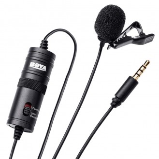 Boya by-M1 Collar Mic Auxiliary Omnidirectional Lavalier Clip on Collar Microphone for Mobile Phone, Camera with 6M Audio Cable, 3.5 MM TRRS Plug and 6.35 MM Adapter