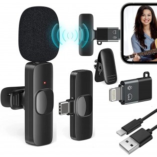 K8 Wireless Microphone, Digital Mini Portable Recording Clip Mic with Receiver for All Type-C Lightning Mobile Phones Camera Laptop for Vlogging YouTube Online Class, Zoom Call