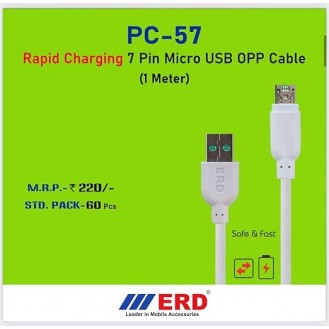 ERD PC-57 7 Pin Micro USB OPP Cable for Smartphone, Tablet, Mobile Phones, White, 1 Meter, Modle: PC-57-MICRO-USB-C, 60 Pcs