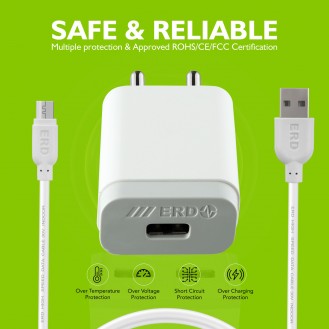 ERD TC-11 Mobile Phone Wall Charger | BIS Certified Charger Adapter with 1 Meter Long Micro USB Cable (White), (Model: TC-11_MICROUSB)