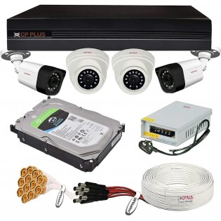 CP PLUS Wired 1080P HD Camera Combo Set with 4Ch DVR, 2 Dome 2 Bullet Cameras, 1TB HDD, Power Supply, 90 Mtr Cable, Audio Mic and Connectors