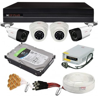 CP PLUS Wired 1080P HD Camera Combo Set with 4Ch DVR, 2 Dome 2 Bullet Cameras, 1TB HDD, Power Supply, 90 Mtr Cable, Audio Mic and Connectors