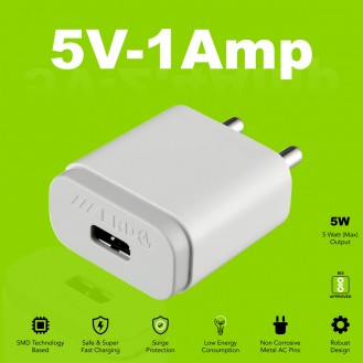 ERD TC-11 5V / 1 Amp Fast Charging USB Adapter (White)