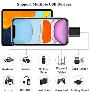  USB Type A OTG for iPhone/iPad, Compatible with iOS 13 and Later, USB Female Support Connect USB Flash Drive, Keyboard, Mouse, Suitable for Home Office