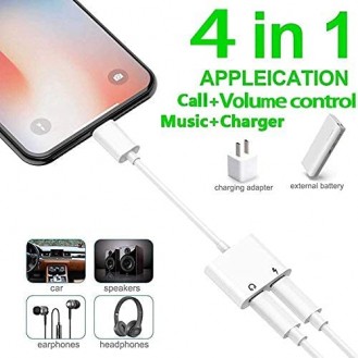 iPPhone Headphones Adapter, Lightning to 3.5mm Headphone Adapter Dongle Charger Jack & AUX Audio 3.5mm Earphone Splitter for iPhone 12/11/XS/XR/X/8/7/SE/iPad, Support All iOS