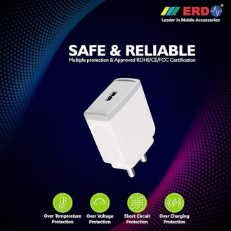 ERD TC-31 5V Mobile Phone Wall Charger | BIS Certified 3 Amp USB Dock Charges Device Fastly (White)